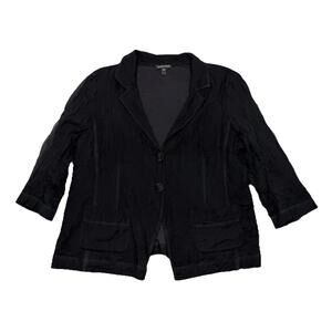 Eileen Fisher Large Black Silk Cotton Blend Sheer-Back 2 Button Blazer P98C